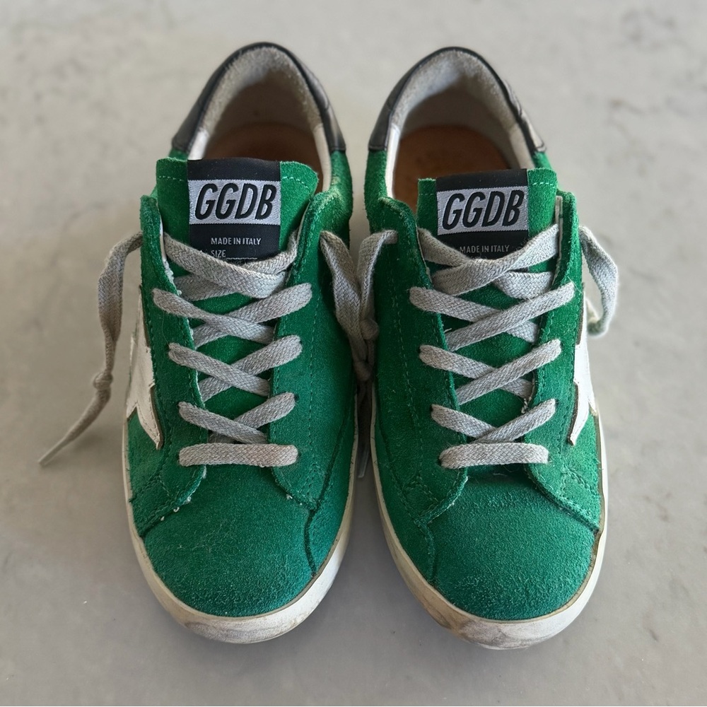 Golden Goose Kids Green Suede Sneakers with White Star